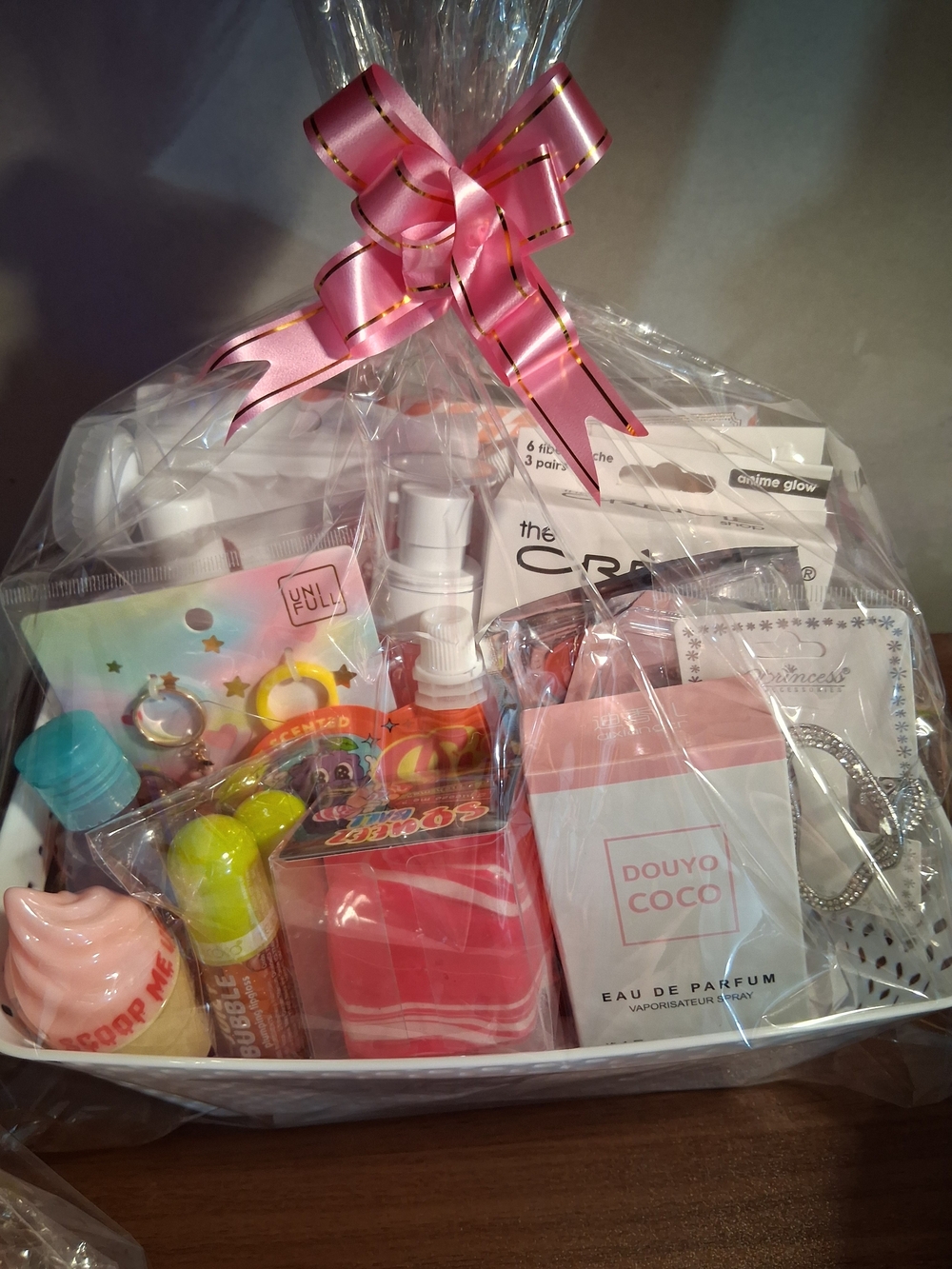 SELF - CARE Gift Basket with Pink Bow - Assorted Beauty & Accessories